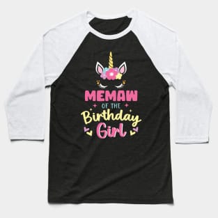 Memaw of The Birthday Girls Family Unicorn Lover B-day Gift For Girls Women Kids Baseball T-Shirt
